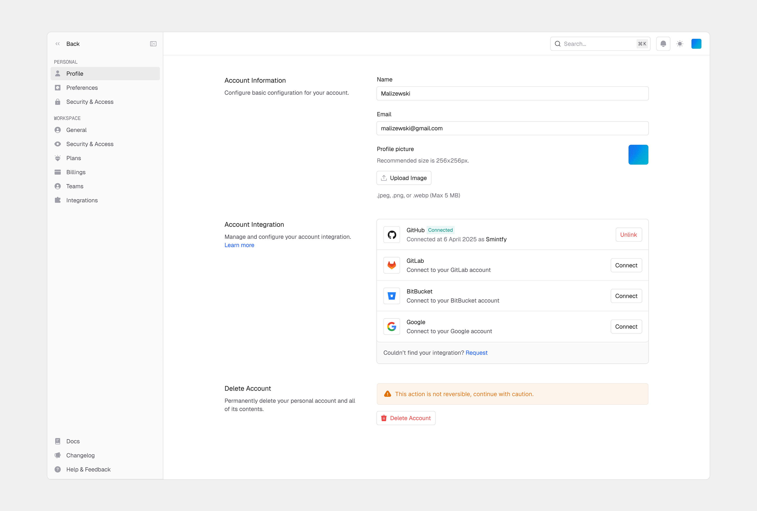 Coolify Personal Settings