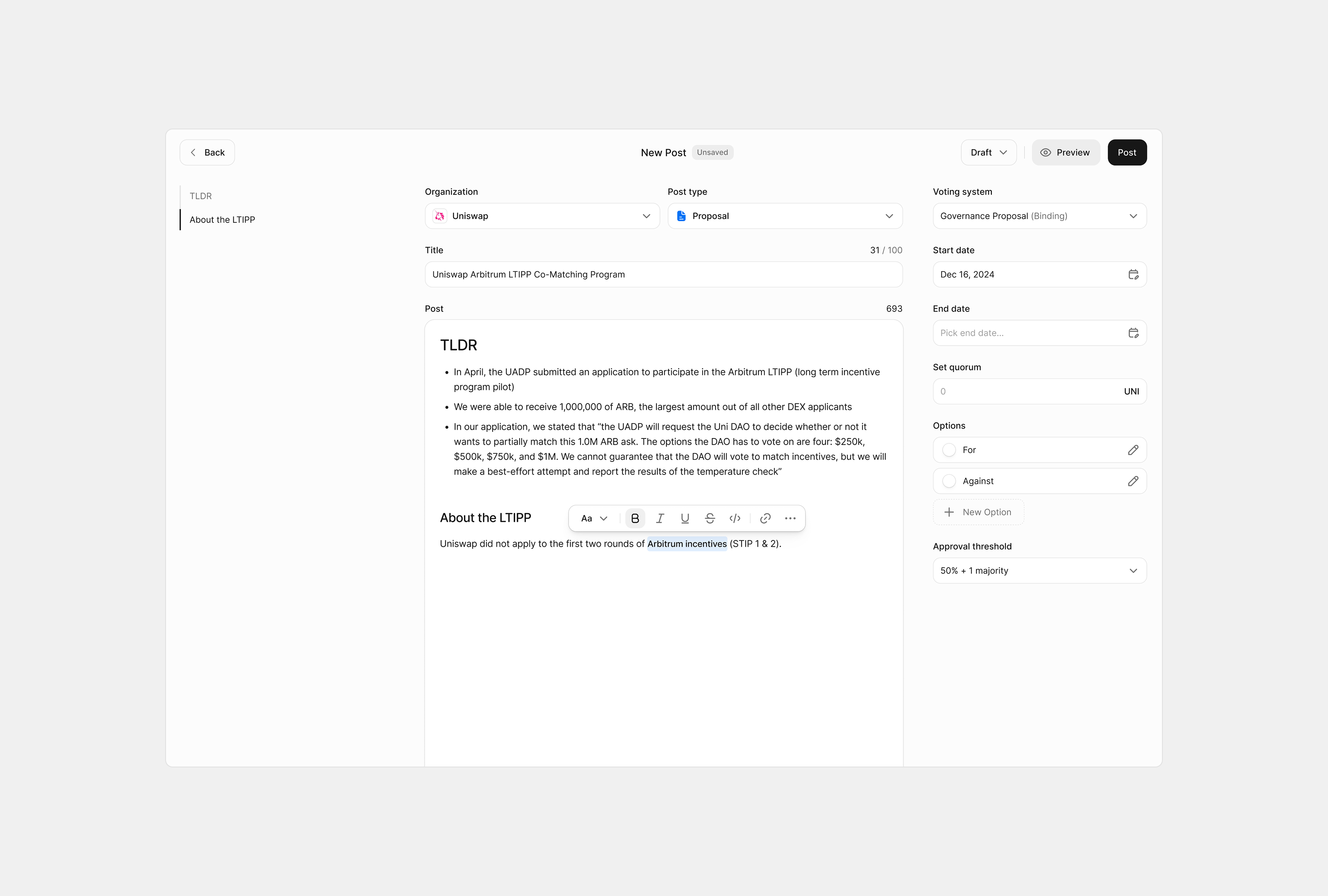 DAO Governance New Post