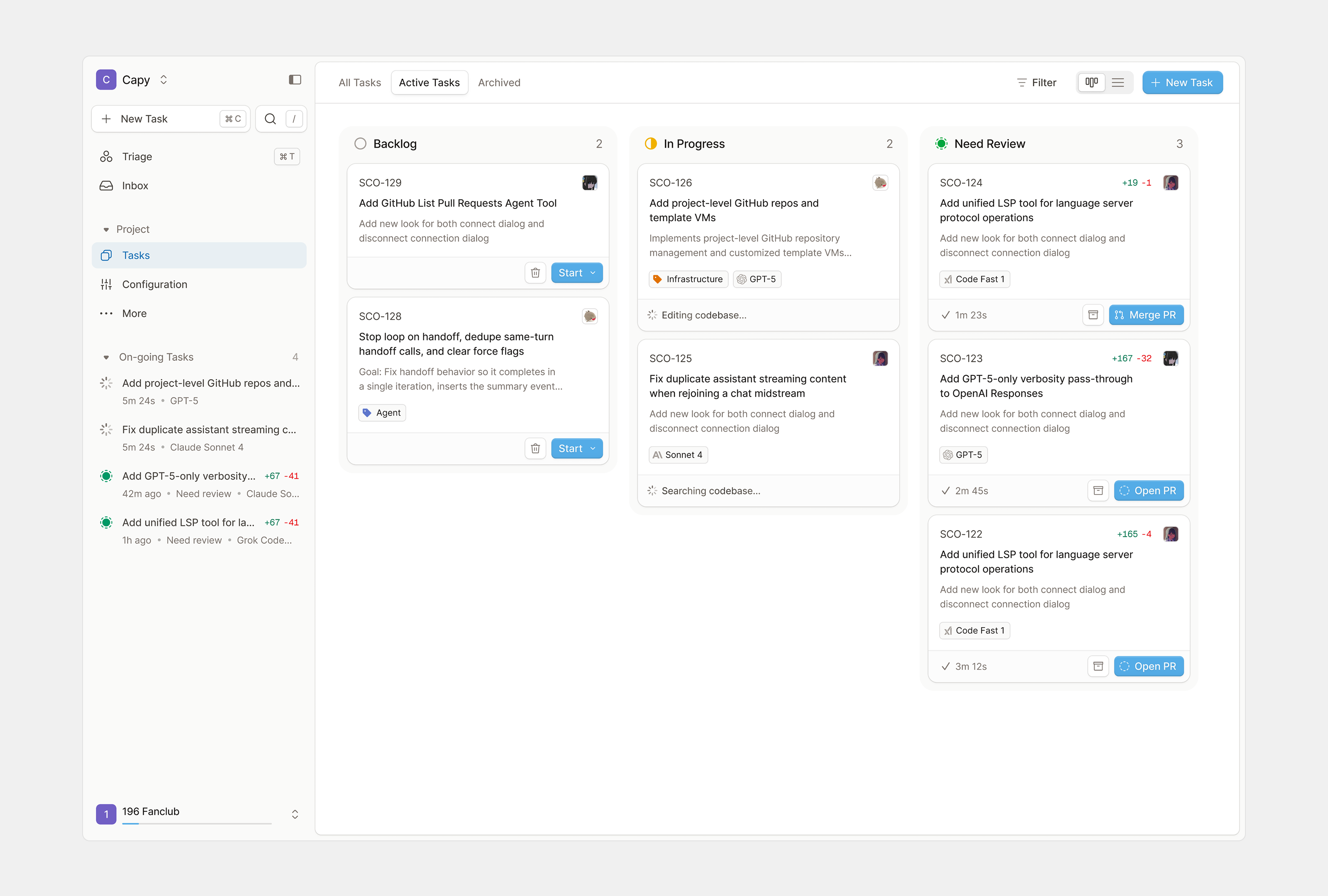 SWE Agent Tasks Page